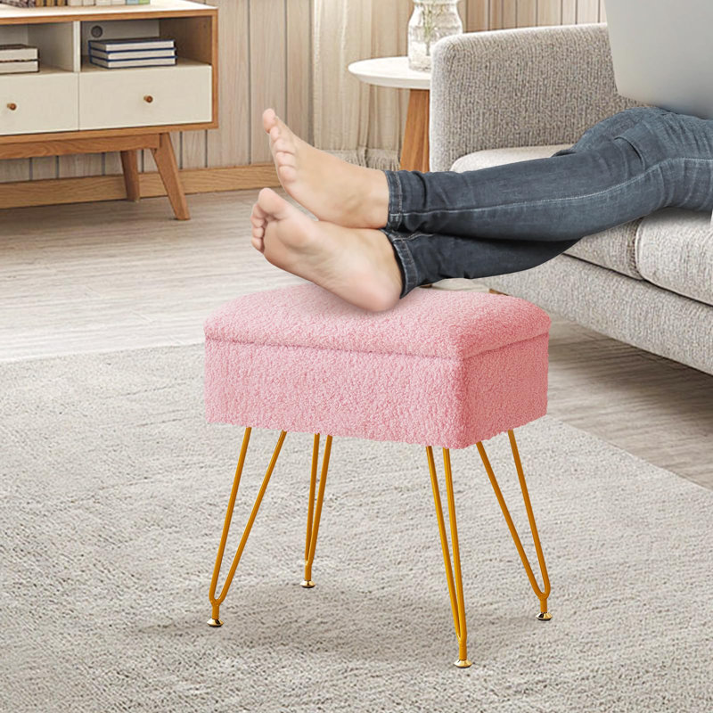 Mercer41 Vanity Stool Chair Ottoman With Storage Sherpa Vanity Chair For Makeup Room Rectangle Vanity Stools With Metal Legs Soft Makeup Stool Footrest Footstools For Bedroom Living Room Wayfair